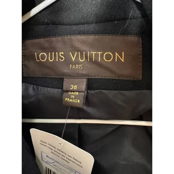 Louis Vuitton Black Wool Cropped Double-Breasted Coat Sz.36